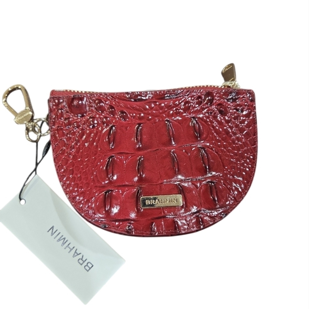 ❤️▪️Brahmin ▪️Red BRITT Melnourne vintage Genuine Leather Coin Card Holder